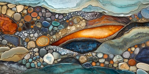 Fototapete - abstract artwork showcasing stone textures with a focus on the intricate patterns and tactile qualities of different stones, using a harmonious color palette to create a