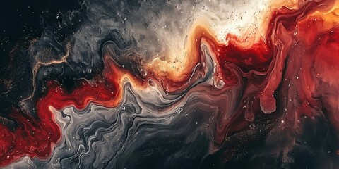 Fototapete - abstract image featuring mixed media fluid art with a combination of textures and techniques, blending fluid paint with other materials to produce a rich and visually com