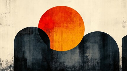 Poster - Abstract Composition of Geometric Shapes in Earth Tones and Textured Finish