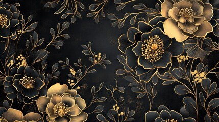 Canvas Print - Elegant Black and Gold Floral Design: A Luxurious Tapestry of Blooms