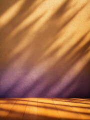 Wall Mural - background with blurred foliage shadow on color wall and wooden floor