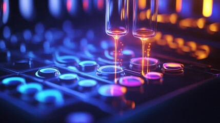 Poster - vibrant laboratory setting showcasing glowing test tubes and illuminated panels. the scene highlight