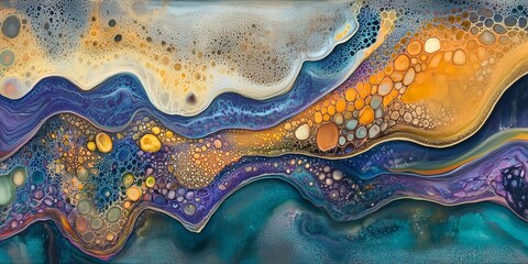 Aufkleber - abstract artwork showcasing abstract textures with a focus on unique surface patterns and fluid forms, using a combination of muted and vibrant colors to create a visuall