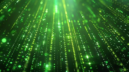 Wall Mural - elegant green background with falling glowing particles.