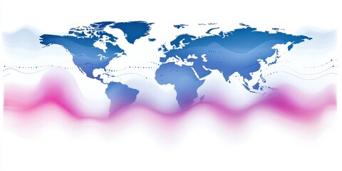 Poster - Abstract World Map, Blue and Pink Gradient Waves, Data Visualization, Global Connectivity