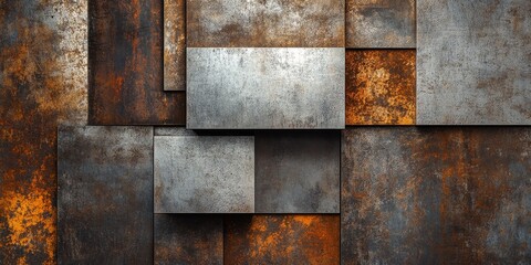 Poster - abstract image featuring metal textures with a focus on the sleek and reflective qualities of various metal surfaces, blending subtle and bold tones to produce a sophisti