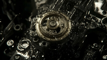 Poster - Oily Engine Close-up, Industrial Detail