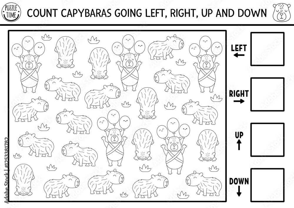 Capybara logic black and white game with right, left, up, down concept ...