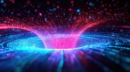 Poster - 5G technology wireless data transmission, high-speed internet. Information flow in abstract cyberspace. 3d illustration of big data digital funnel