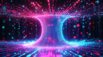 Poster - 5G technology wireless data transmission, high-speed internet. Information flow in abstract cyberspace. 3d illustration of big data digital funnel