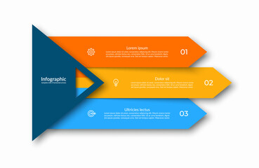 Canvas Print - three-step infographic with horizontal arrow-shaped sections that numbered and contains a place for 