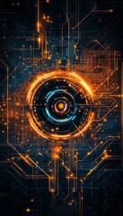 Poster - Glowing Futuristic Circuit Board A Symmetrical Technological Design on Dark Background