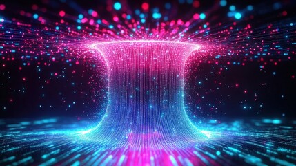 Poster - 5G technology wireless data transmission, high-speed internet. Information flow in abstract cyberspace. 3d illustration of big data digital funnel