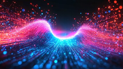 Poster - 5G technology wireless data transmission, high-speed internet. Information flow in abstract cyberspace. 3d illustration of big data digital funnel