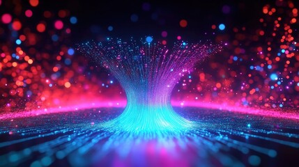 Poster - 5G technology wireless data transmission, high-speed internet. Information flow in abstract cyberspace. 3d illustration of big data digital funnel