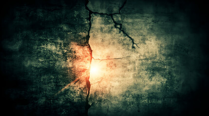 Poster - Cracked surface revealing light abandoned place digital art dark environment close-up view mysterious concept
