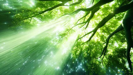 Poster - Captivating Beauty of Spring Branches Illuminated by Sunlight in a Serene Forest