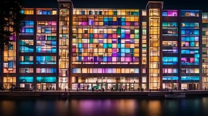 Building with colour projections.