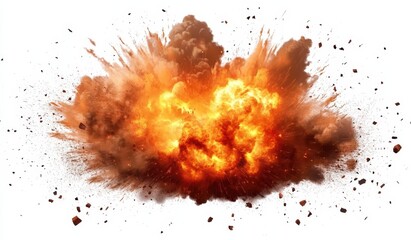 Poster - Realistic Explosion on White Background Capturing Dynamic Motion and Vibrant Colors for High-Impact Visual Storytelling