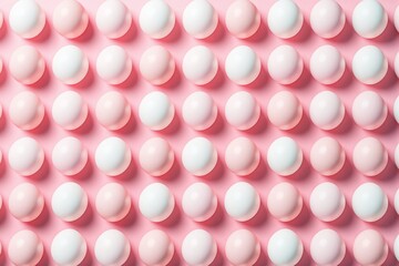 Poster - Pastel pink and white spheres arranged in an orderly pattern on a pink background.