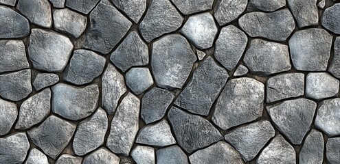 Poster - gray cobblestone wall or road background texture. Tileable grungy natural rock and stone shaped path or walkway repeat surface pattern. A high resolution construction backdrop