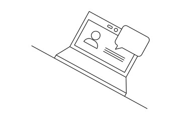 Speech bubble shape continuous single line drawing of minimalist outline vector illustration 