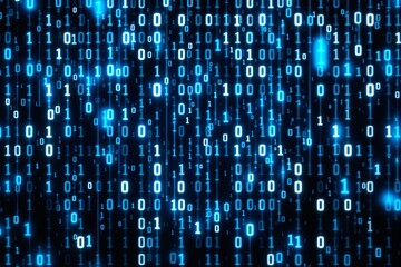 Aufkleber - Abstract binary code background with glowing blue digits on a dark backdrop.