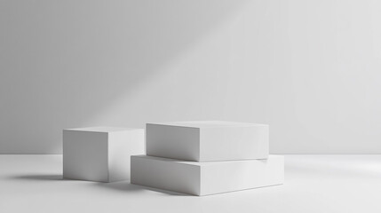 Poster - Minimalist White Cube Display Stand Product Photography Mockup Scene Clean Light Space Studio Modern