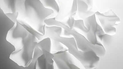 Poster - Abstract White Fabric Texture Elegant Draped Soft Flowing Background Design Wave Fold Silk Clean    