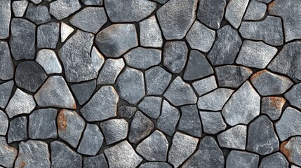 Poster - Seamless gray cobblestone wall or road background texture. Tileable grungy natural rock and stone shaped path or walkway repeat surface pattern. A high resolution construction backdrop 