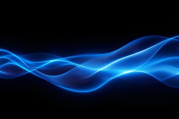 Poster - Abstract glowing blue wave pattern on dark background.