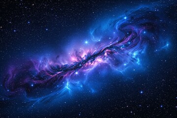 Poster - Cosmic nebula with vibrant blue and purple hues amid starry night.
