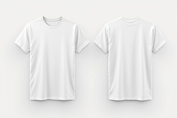 Aufkleber - White T-shirt mockup front and back view on light background for design presentation.