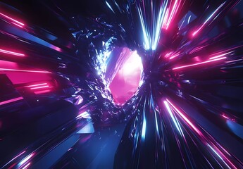 Poster - 3D render, abstract background with neon light rays and glow lines on a dark background, nightclub interior design, futuristic wallpaper