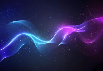 Poster - Abstract background with neon glowing lines, blue and purple light on a dark black backdrop.