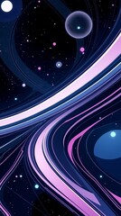 Poster - Colorful abstract design with swirling lines and stars in a cosmic background. Generative AI