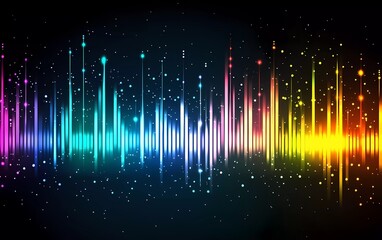 Poster - Colorful sound wave background vector presentation design with a colorful spectrum and energy effect on a dark blue background. 