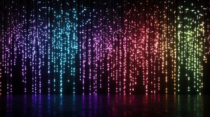 Poster - Abstract Glowing Neon Background with Binary Code Elements in Vibrant Colors for Modern Design and Technology Themes