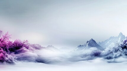 Aufkleber - Misty mountain landscape abstract minimalism nature scene ethereal environment tranquil viewpoint soft white fog