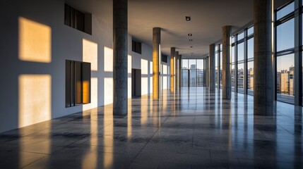 Poster - Dynamic geometric shadows in modern architecture urban space photography minimalist design wide angle visual harmony