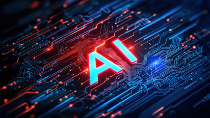 Poster - Futuristic AI concept with glowing circuit design