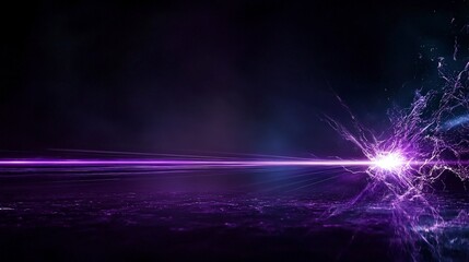 Poster - Dynamic laserlike beams of light across deep purple space abstract art digital environment futuristic view