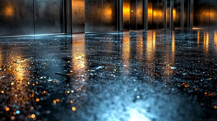Fototapete - Light reflections on metallic surface indoor space abstract photography urban environment low angle view artistic concept