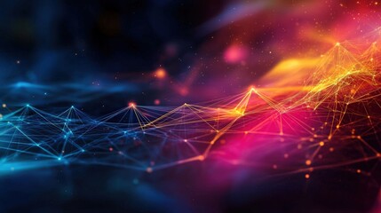 Poster - Abstract Digital Landscape with Interconnected Lines and Vibrant Colors Creating a Dynamic Visual Experience of Modern Technology Trends