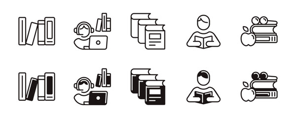 Aufkleber - simple learning book library icon line set education read book study journal literature online digital library signs vector illustration for web and app