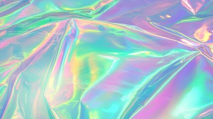 Poster - Abstract holographic background with vibrant liquid and metallic textures in pink, green, and blue hues, suitable for modern design elements and wallpapers.