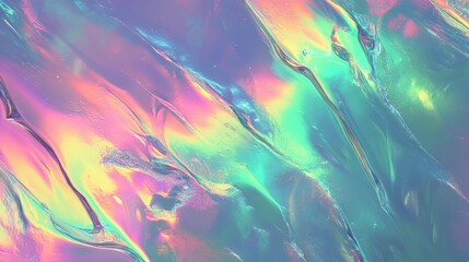 Wall Mural - Abstract holographic background with vibrant liquid and metallic textures in pink, green, and blue hues, suitable for modern design elements and wallpapers.