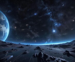 Wall Mural - infinite space with numerous stars and dark blue background, heavenly, galaxy, boundless