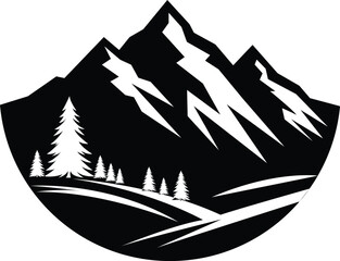 mountain peak vector, mountain symbol, black and white mountain range wall art, symbolic landscapes 