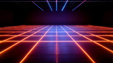 Poster - vibrant neon grid with glowing lines creates futuristic atmosphere, perfect for technology or gaming themes. striking colors evoke sense of energy and innovation